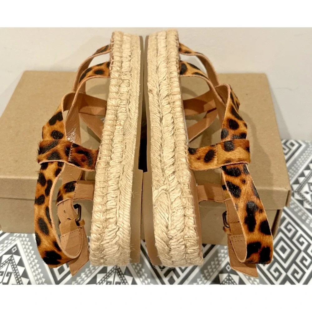 Madewell Size 8.5 Malia Asymmetrical Espadrille Sandal Truffle Leopard Calf Hair